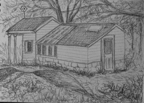 Potting Shed/Guest House off Plum St. (conte pencil, 5 x 7)